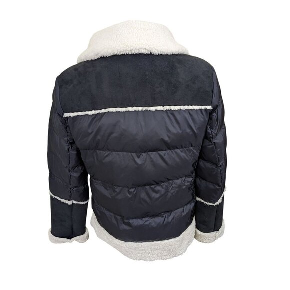 Tahari Black Selena Faux Shearling Trim Jacket Coat Size L Outdoor Winter Fall - Picture 9 of 14